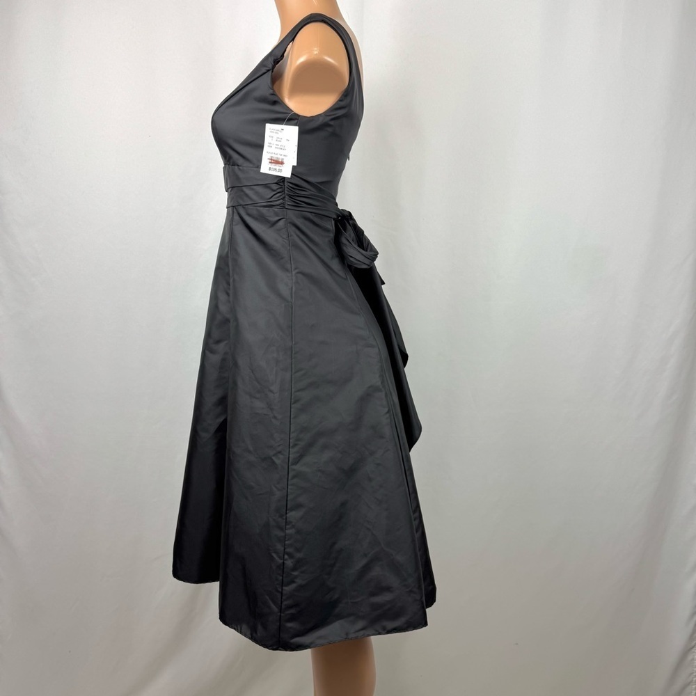 David's Bridal Sz 2 Black Bridesmaid Formal Dress For & Flare W/ Bow Sash V-Neck - Picture 5 of 12